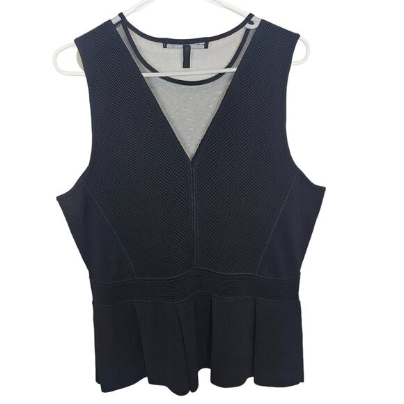 White House Black Market Top Peplum Top Sleeveless Blouse Women L Black Knit Top - Picture 6 of 7